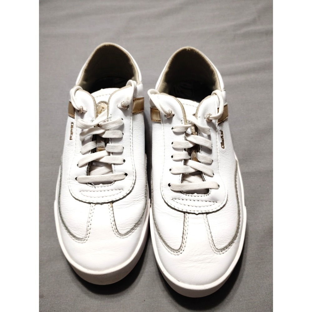 Olakaui Haupu Shoes Women‎ 7.5 White Gold Leather Casual Sneakers Low Top Preppy